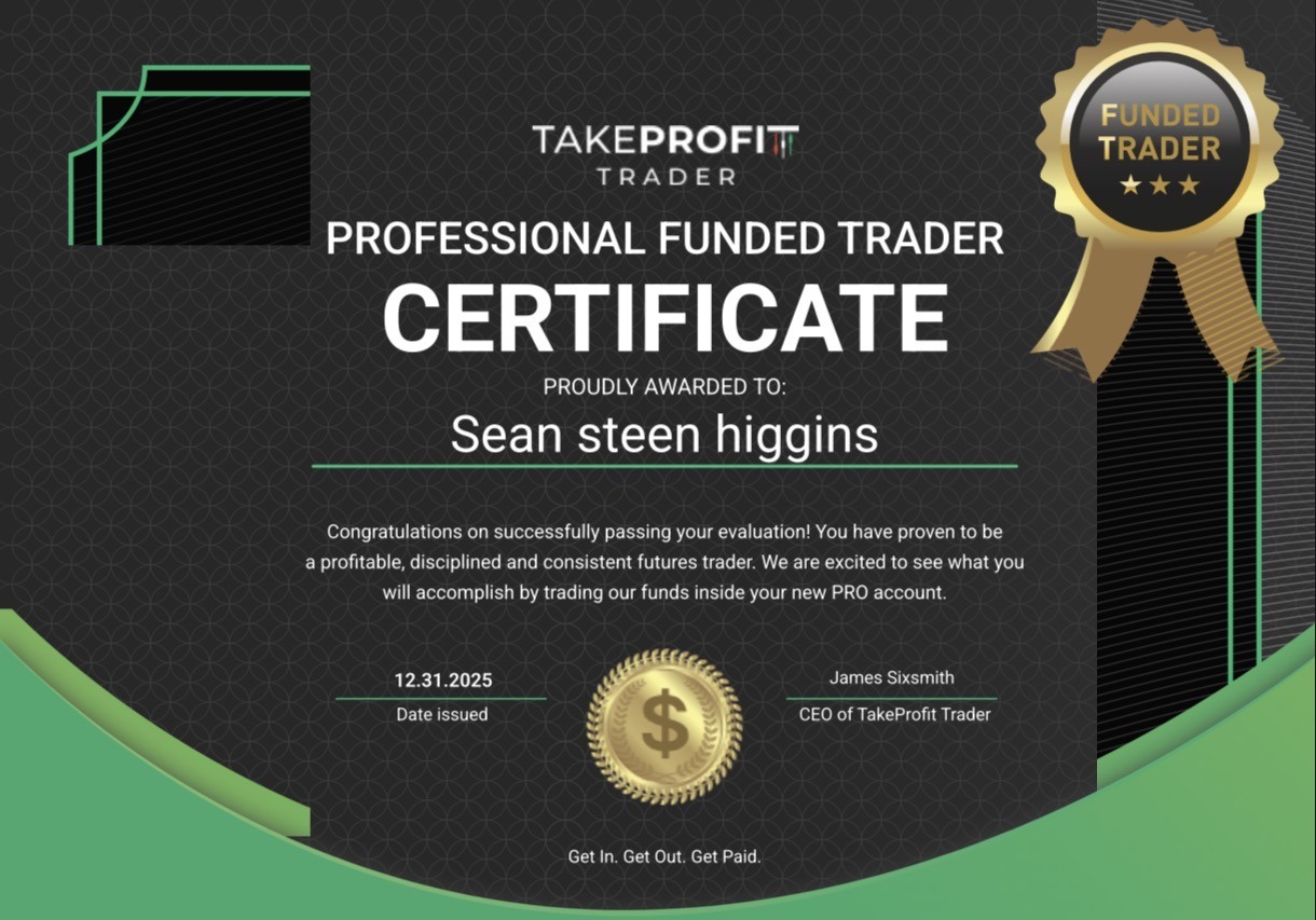Take Profit Trader Professional Funded Trader certificate