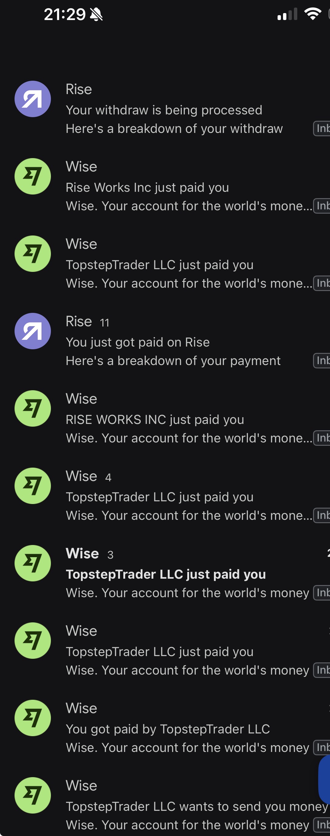 Payout notifications from funded accounts
